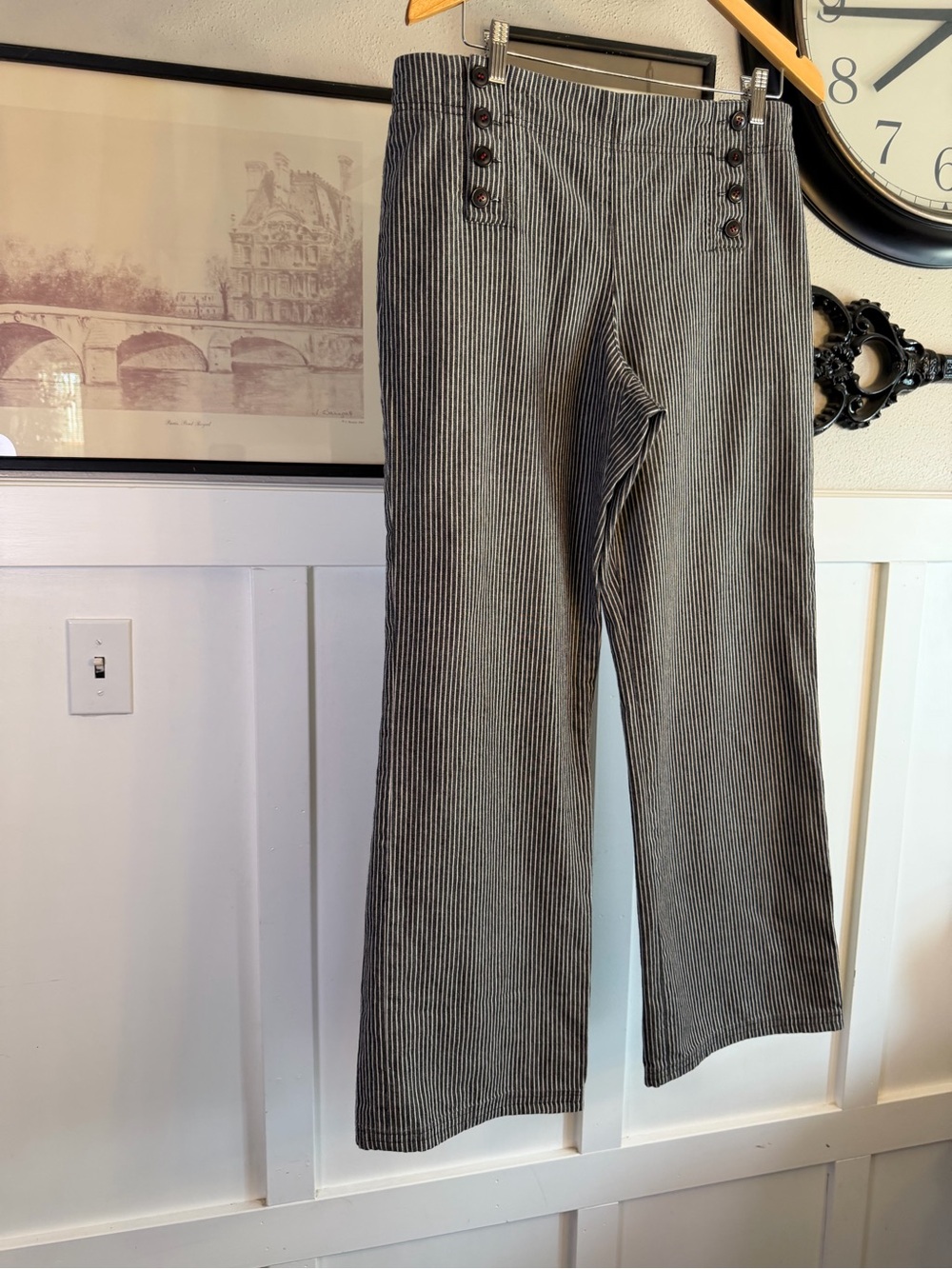 Bamboo Traders Striped Gray and White Sailor-Style Pants Sz 12 k467